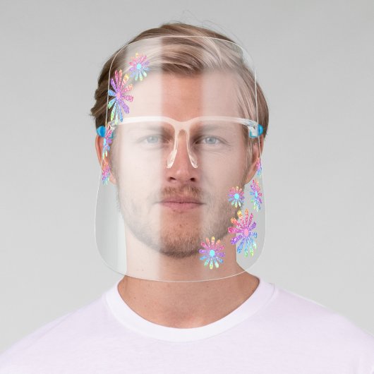 Rainbow Glitter Flowers Cute Girly Face Shield (Insitu)