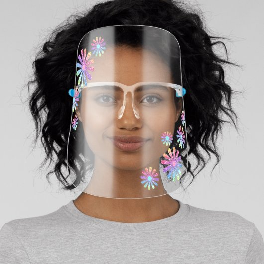 Rainbow Glitter Flowers Cute Girly Face Shield (Insitu)