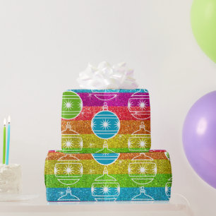 Rainbow Glitter Gay Christmas Ornament Holiday Wrapping Paper