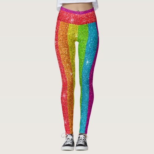 Rainbow Glitter Gay Pride Flag LGBTQ Sparkles Leggings