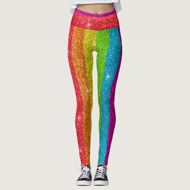 Rainbow Glitter Gay Pride Flag LGBTQ Sparkles Leggings (Front)