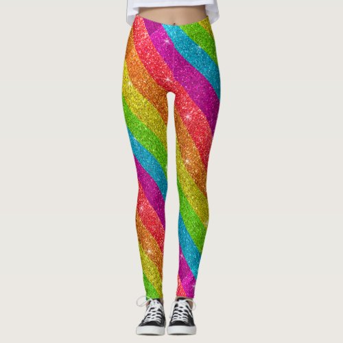 Rainbow Glitter Gay Pride Flag LGBTQ Sparkles Leggings