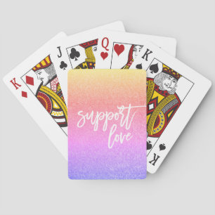 Rainbow Glitter Gay Pride Love Script Quote  Poker Cards