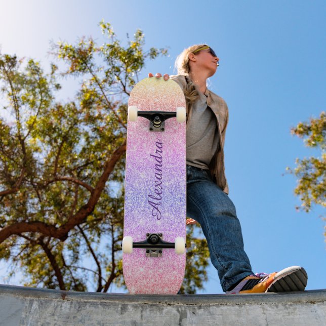 Rainbow Glitter Girly Sparkle Custom Personalized Skateboard (Outdoor 1)
