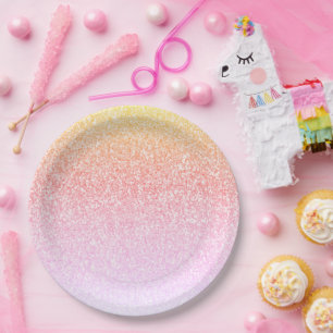 Rainbow Glitter Glam Baby Shower Ombre Paper Plates