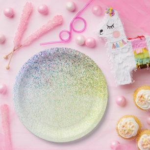 Rainbow Glitter Glam Baby Shower Ombre Paper Plates