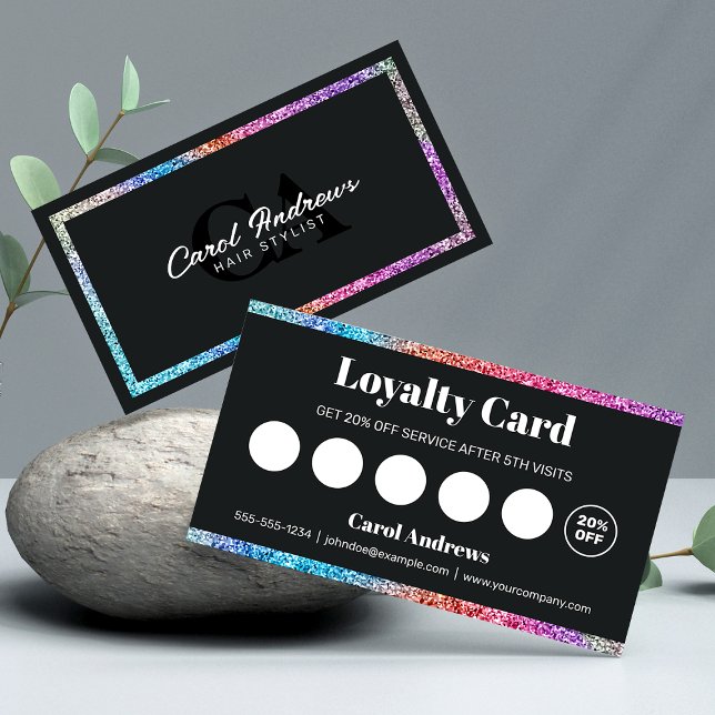 Rainbow Glitter Glam Hair Stylist  Loyalty Card (Creator Uploaded)
