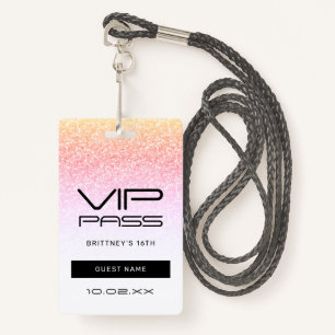 Rainbow Glitter Glam VIP Pass 16th Invitation Badge