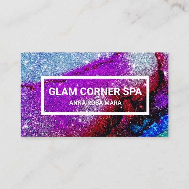 *~* Rainbow Glitter Glitz Glam Luxe Beauty QR  Business Card (Front)