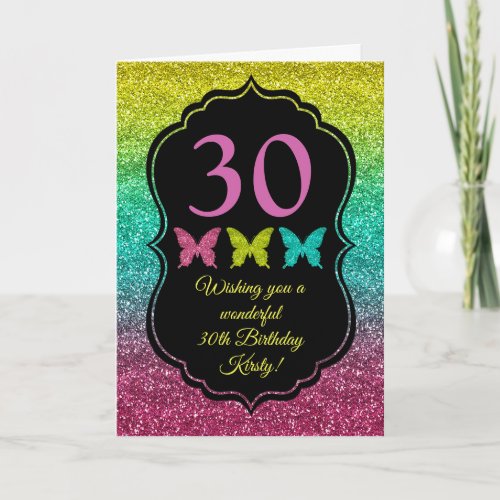 Rainbow Glitter Gradient Happy Birthday Card