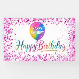 Rainbow Glitter Happy Birthday Banner