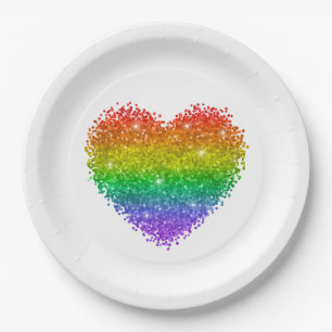 rainbow glitter heart paper plates