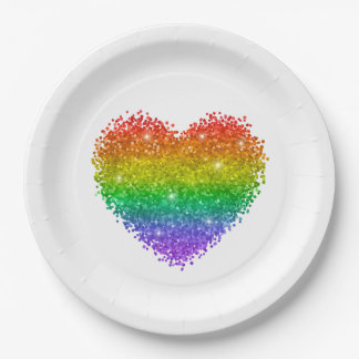 rainbow glitter heart paper plates