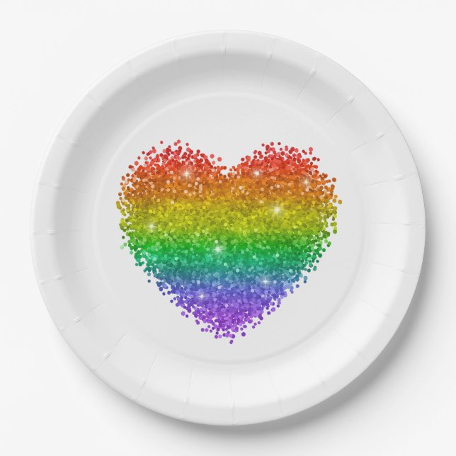 rainbow glitter heart paper plates (Front)