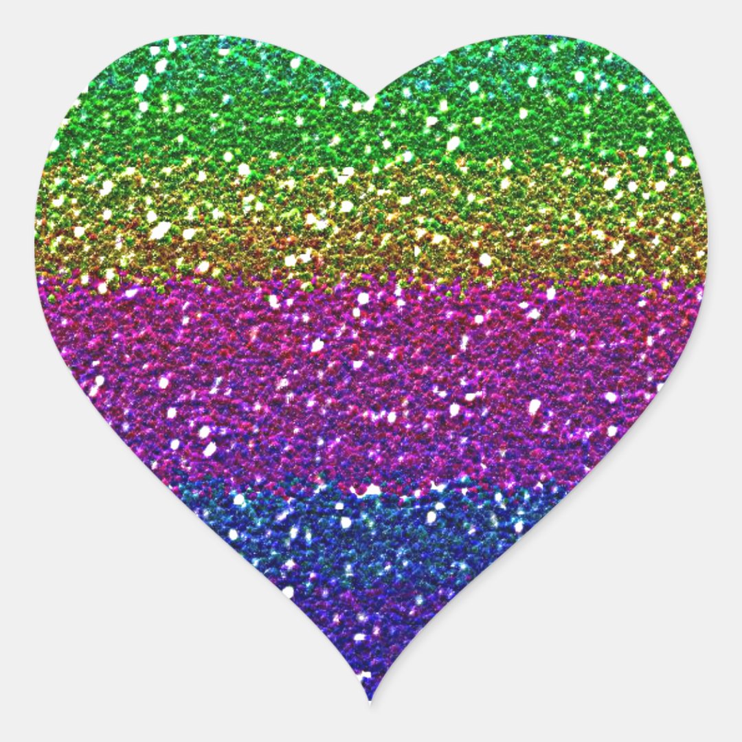 Rainbow glitter heart sticker | Zazzle