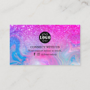 Rainbow glitter holographic thank you business ca business card