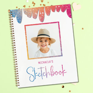 Rainbow Glitter Kids Photo Sketchbook Notebook
