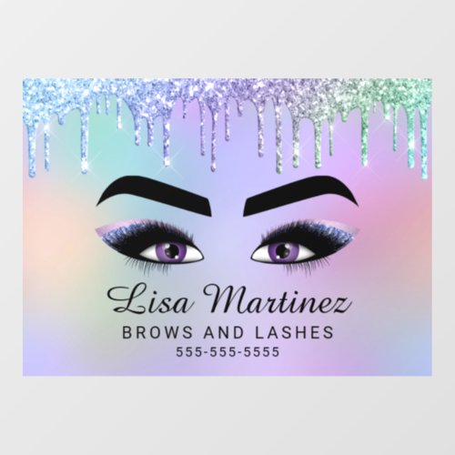 Rainbow Glitter Lash Brow Beauty Business Window Cling