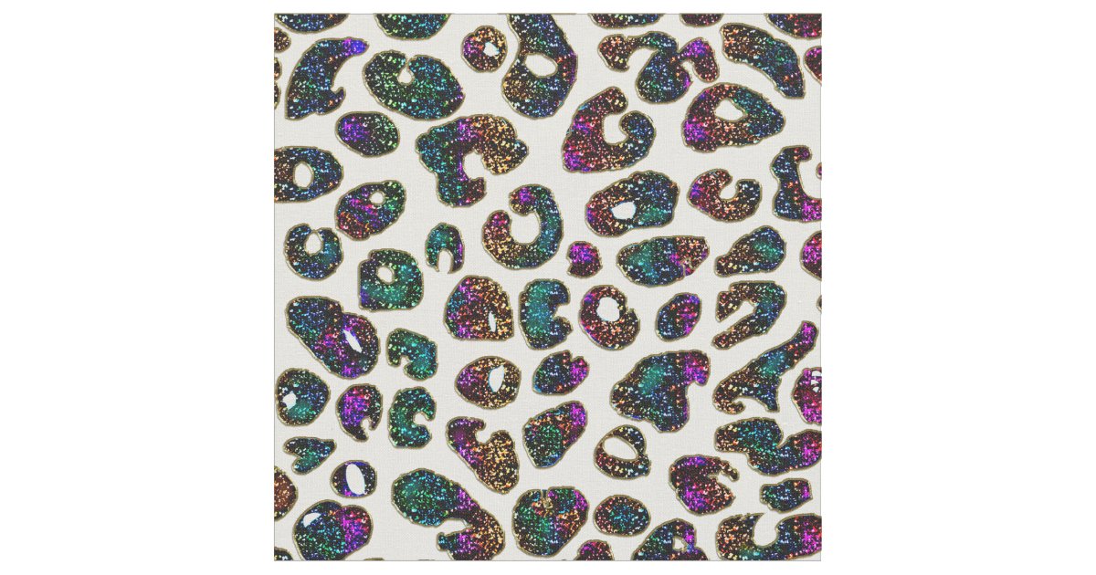 Rainbow Glitter Leopard Print Fabric | Zazzle