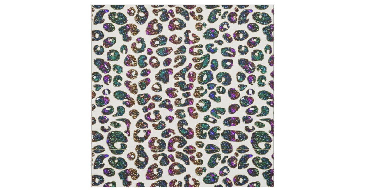 Rainbow Glitter Leopard Print Fabric | Zazzle