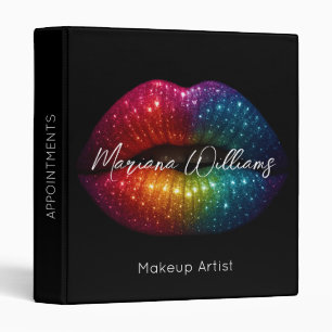Rainbow Glitter Lips Makeup Artist Appointment 3 Ring Binder