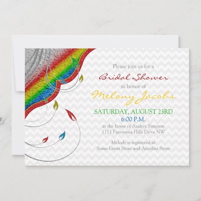 Rainbow Glitter Look Floral Bridal Shower Invitation (Front)