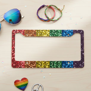 Rainbow Glitter Look License Plate Frame