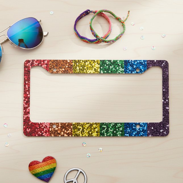 Rainbow Glitter Look License Plate Frame (Creator Uploaded)
