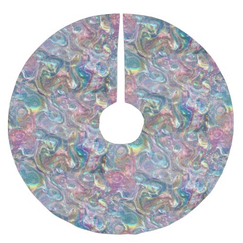 Rainbow Glitter Marble Holographic Iridescent Foil Brushed Polyester Tree Skirt
