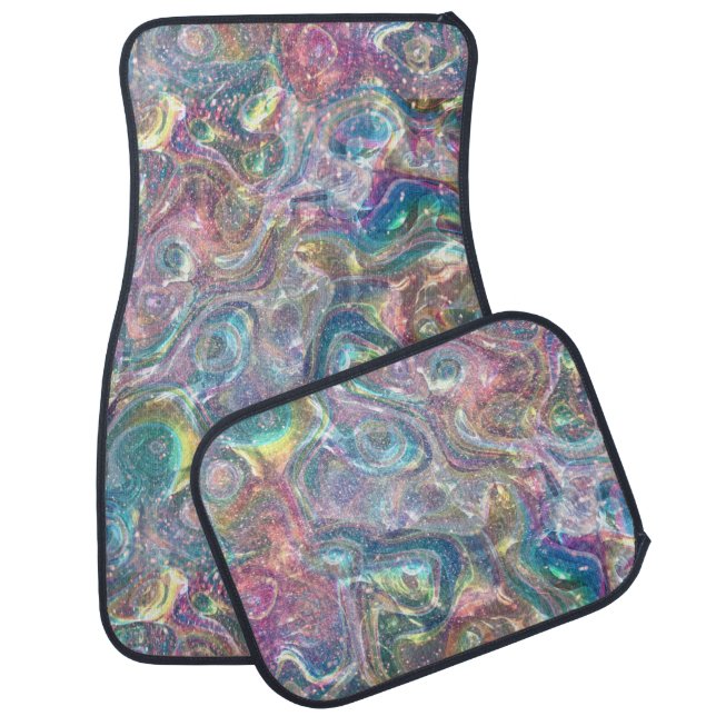 Rainbow Glitter Marble Holographic Iridescent Foil Car Floor Mat (Set)