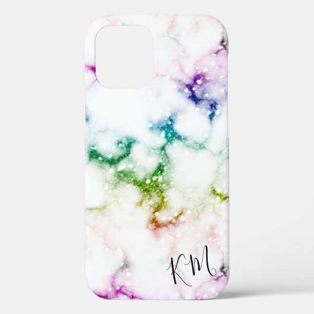 Rainbow Glitter Marble Personalized Case-Mate iPhone Case (Back)