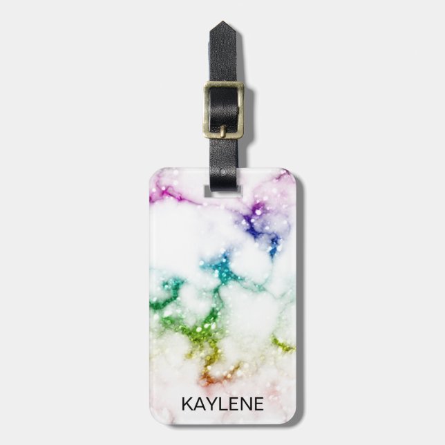 Rainbow Glitter Marble Personalized Luggage Tag (Front Vertical)