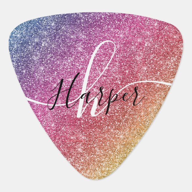 Rainbow Glitter Monogram Name Guitar Pick (Front)