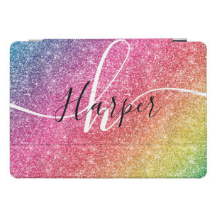 Rainbow Glitter Monogram Name iPad Pro Cover