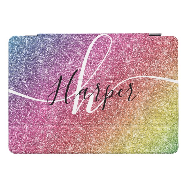 Rainbow Glitter Monogram Name iPad Pro Cover (Horizontal)