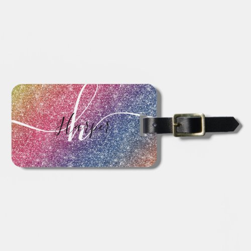 Rainbow Glitter Monogram Name Luggage Tag