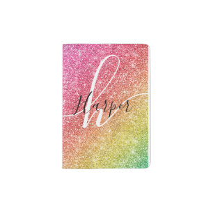 Rainbow Glitter Monogram Name Passport Holder
