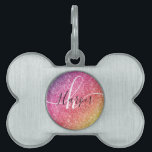 Rainbow Glitter Monogram Name Pet ID Tag<br><div class="desc">Add a splash of color to your dog bone tag featuring glitter rainbow with monogram and script name. Personalize with your name, monogram, initial or text. You can change text color and font style using the customize it further option. Please note, glitter is a printed effect and not physical glitter...</div>