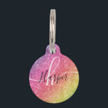 Rainbow Glitter Monogram Name Pet ID Tag<br><div class="desc">Add a splash of color to your pet's ID tag featuring glitter rainbow with monogram and script name. Personalize with your name, monogram, initial or text. You can change text color and font style using the customize it further option. Please note, glitter is as printed effect and not physical glitter...</div>
