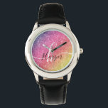 Rainbow Glitter Monogram Name Watch<br><div class="desc">Add a splash of color to your watch featuring glitter rainbow with monogram and script name. Personalize with your name, monogram, initial or text. You can change text color and font style using the customize it further option. Please note, glitter is a printed effect and not physical glitter pieces. Please...</div>
