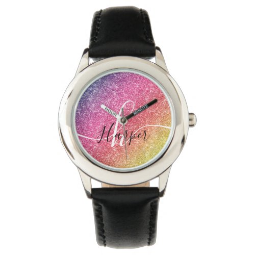 Rainbow Glitter Monogram Name Watch