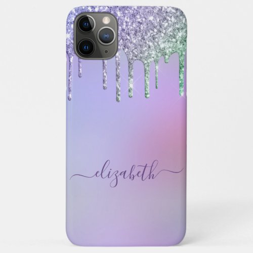 Rainbow Glitter Monogram Purple iPhone 11 Pro Max Case