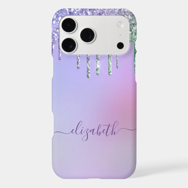 Rainbow Glitter Monogram Purple Iphone Case (Back)