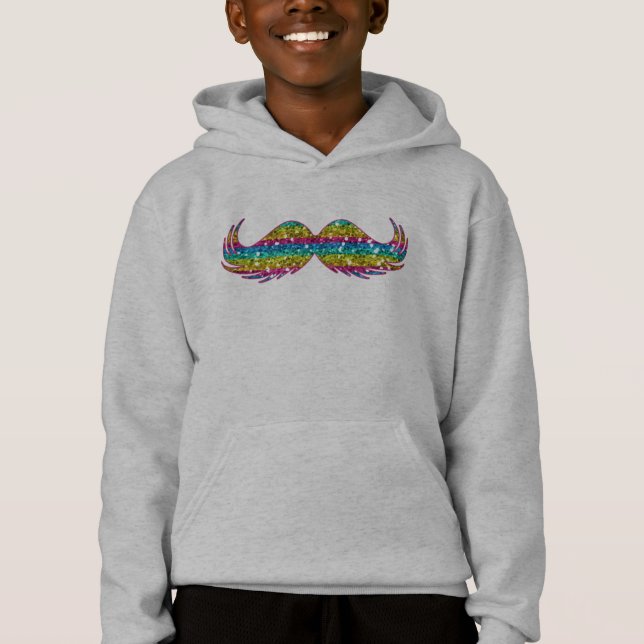 Rainbow Glitter Mustache Hoodie (Front)
