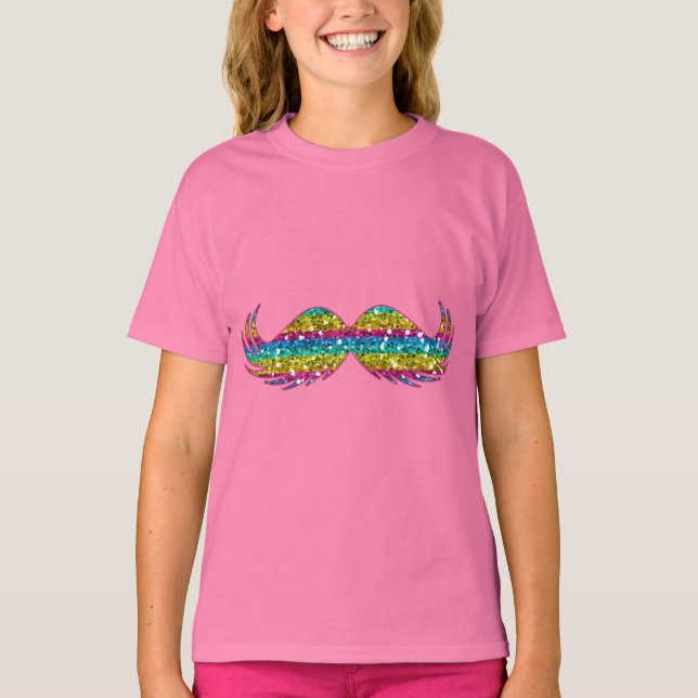 Rainbow Glitter Mustache T-Shirt (Front)