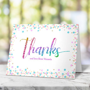 Rainbow Glitter Ombre Confetti Sweet 16 Birthday Letterpress Thank You Card