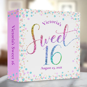 Rainbow Glitter Ombre Confetti Sweet 16 Keepsake 3 Ring Binder