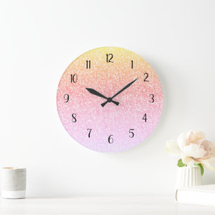 Rainbow Glitter Ombre Glam Large Clock
