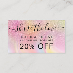 Rainbow glitter ombre rainbow unicorn holographic referral card