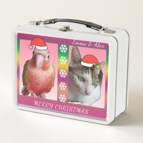 Rainbow Glitter on Christmas Day  White Snowflake Metal Lunch Box